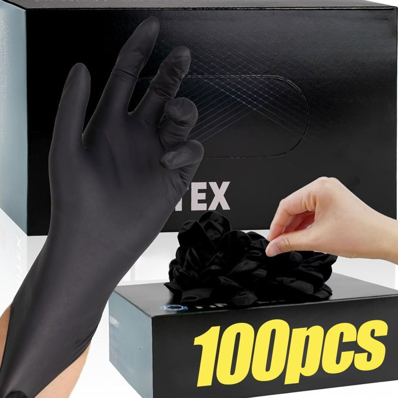 Latex Disposable Glove - Luvas Descartáveis Pretas Unissex, Grossas, de